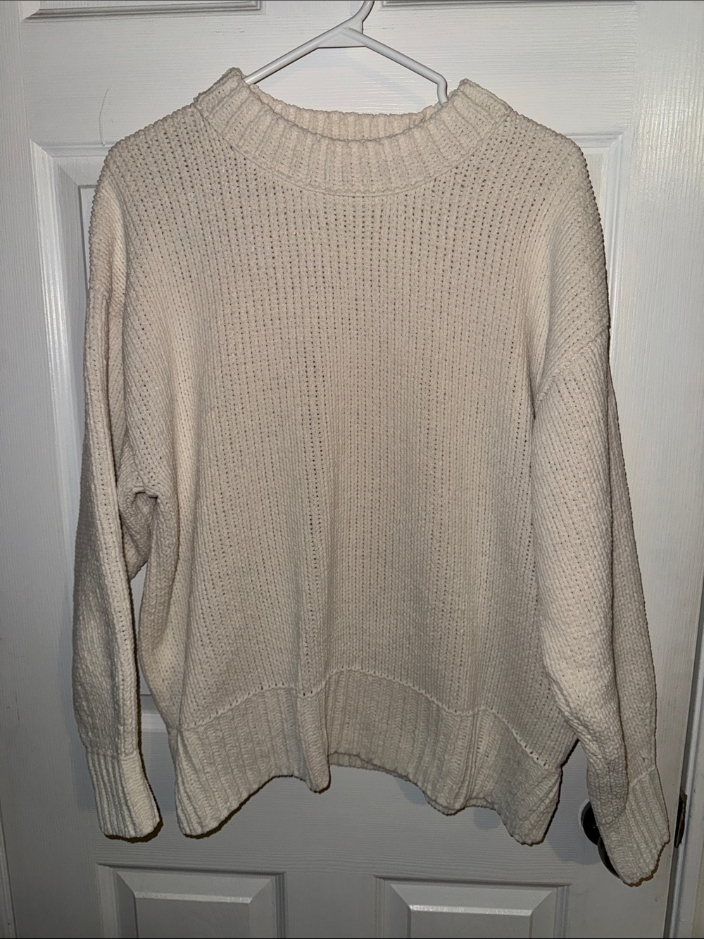 aerie Cream Ribbed Crewneck Sweater